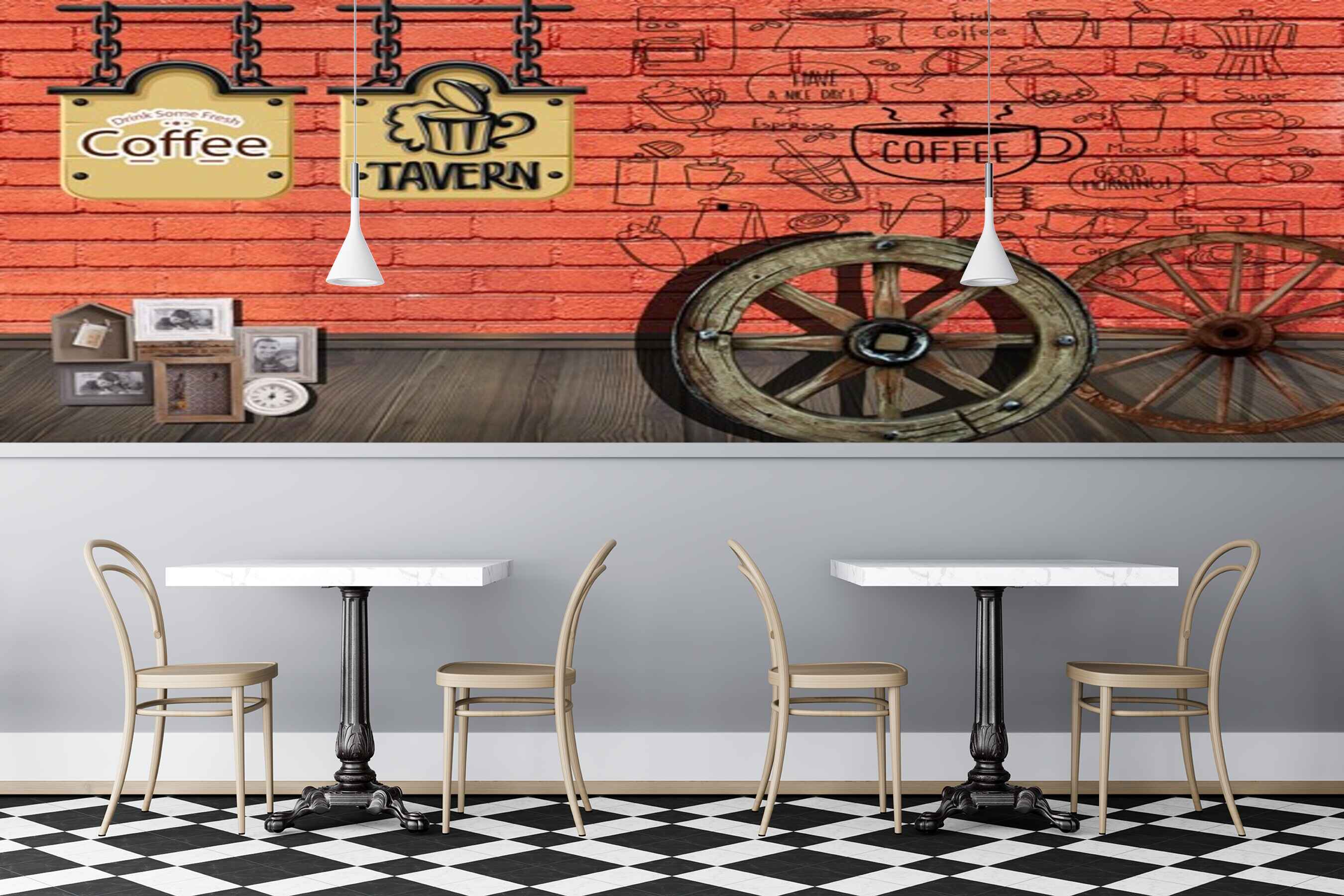 Avikalp MWZ3069 Coffee Tavern wheels HD Wallpaper for Cafe Restaurant