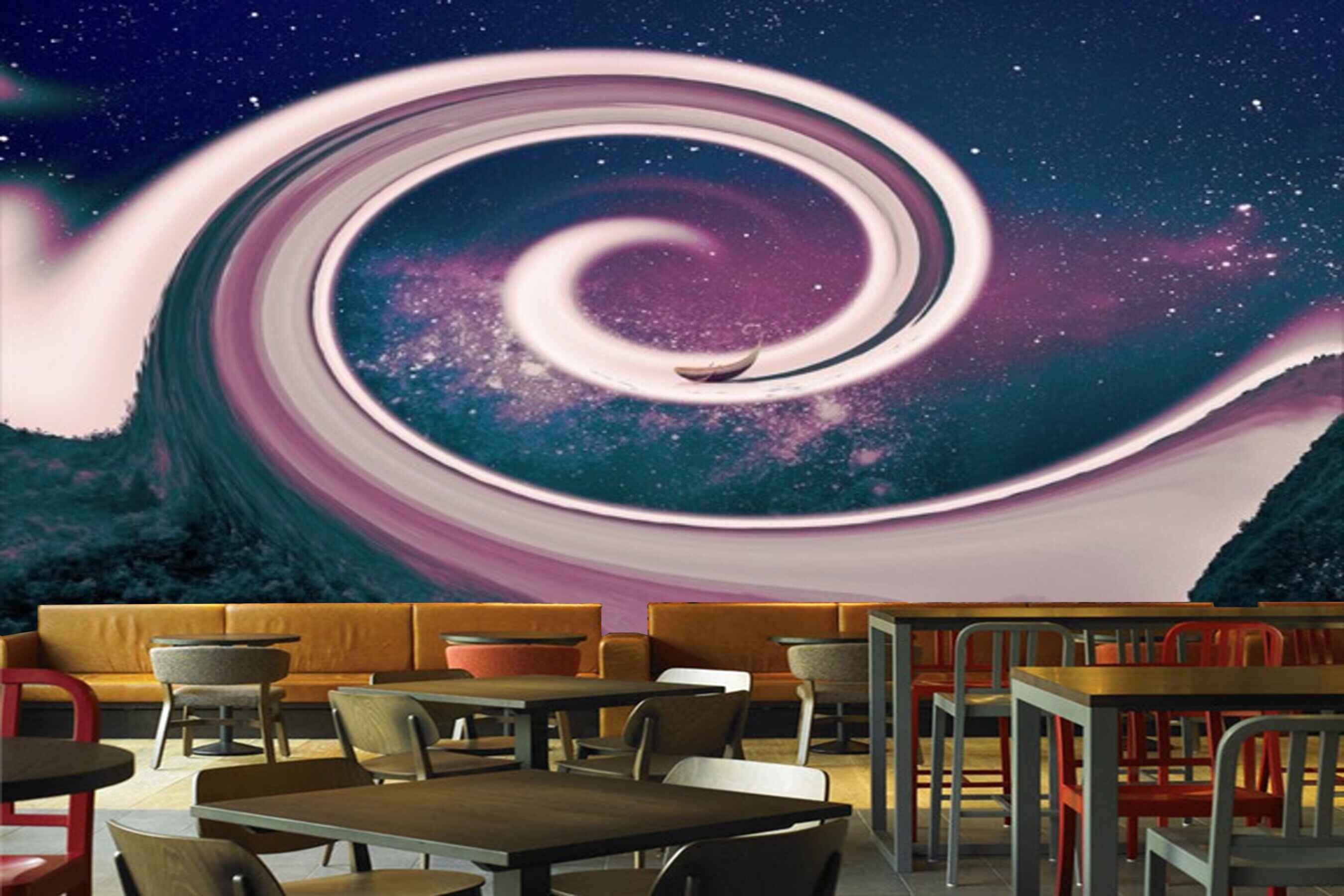 Avikalp MWZ3071 Blue Purple Waves Stars HD Wallpaper for Cafe Restaurant