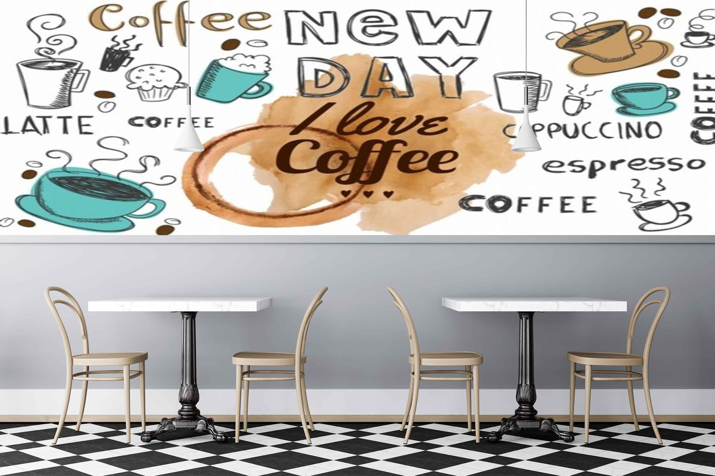 Avikalp MWZ3072 Coffee Love Lattee Espresso Cappucino HD Wallpaper for Cafe Restaurant