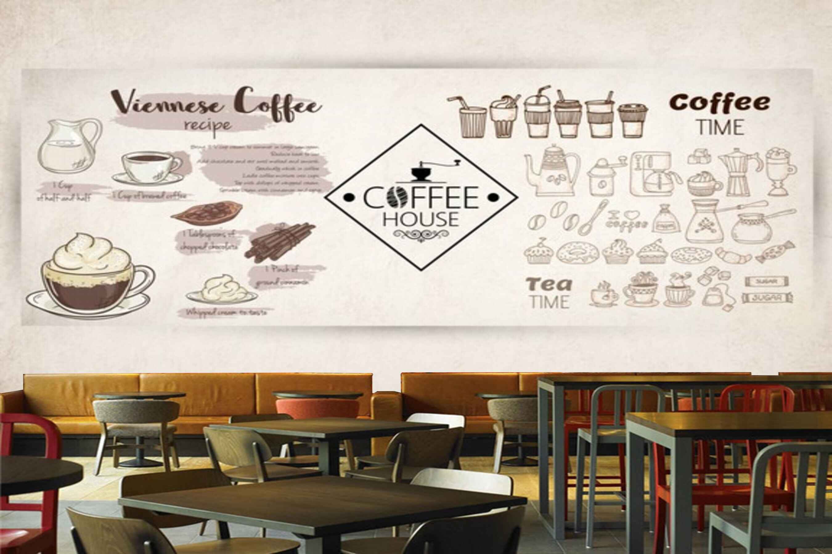 Avikalp MWZ3073 Viennese Coffee Tea Time HD Wallpaper for Cafe Restaurant