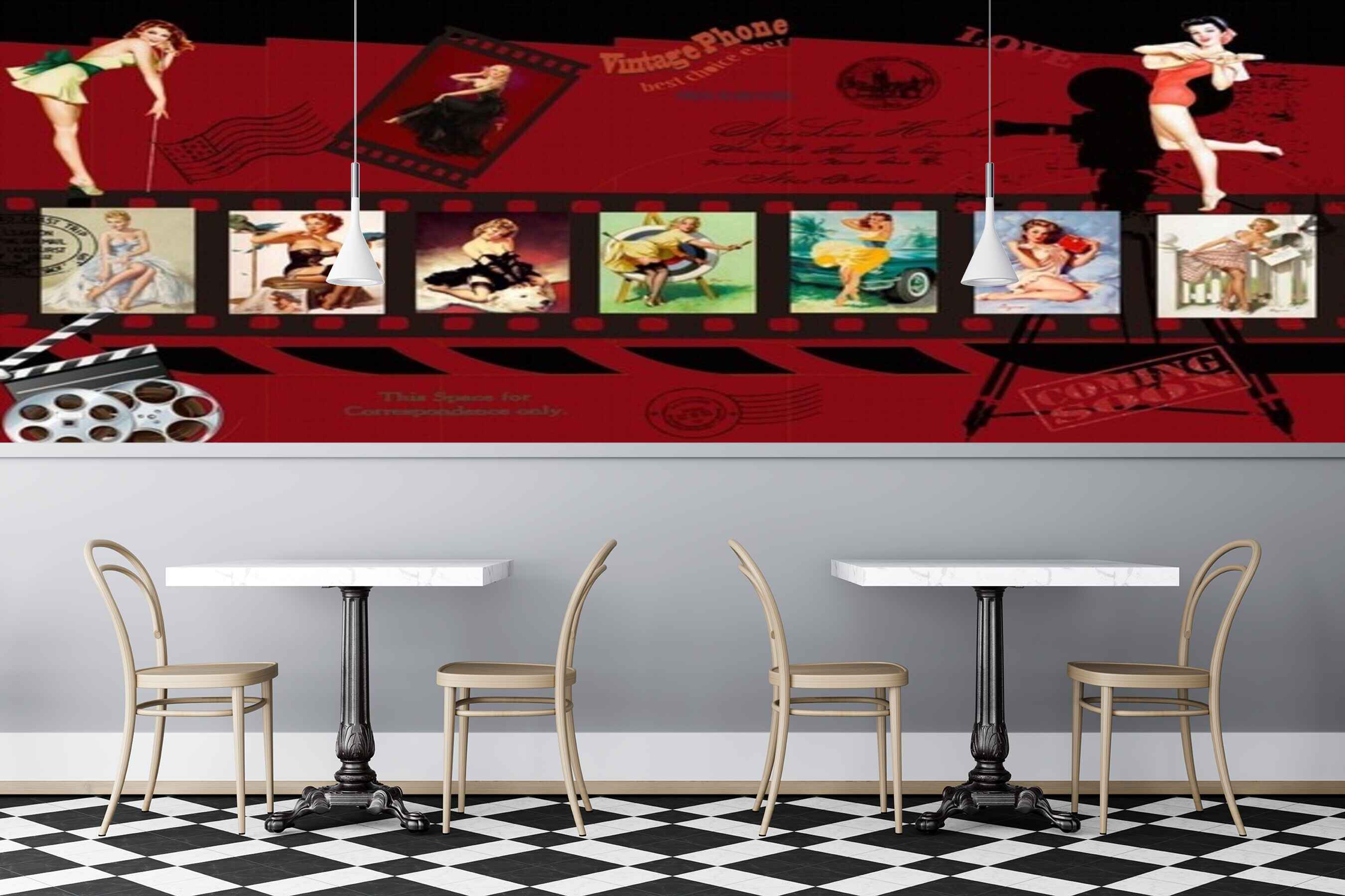 Avikalp MWZ3074 Reels Barbies Vintage Phone HD Wallpaper for Cafe Restaurant