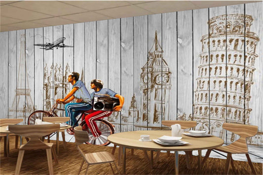 Avikalp MWZ3077 Cycle Monuments Boys Aeroplanes HD Wallpaper for Cafe Restaurant