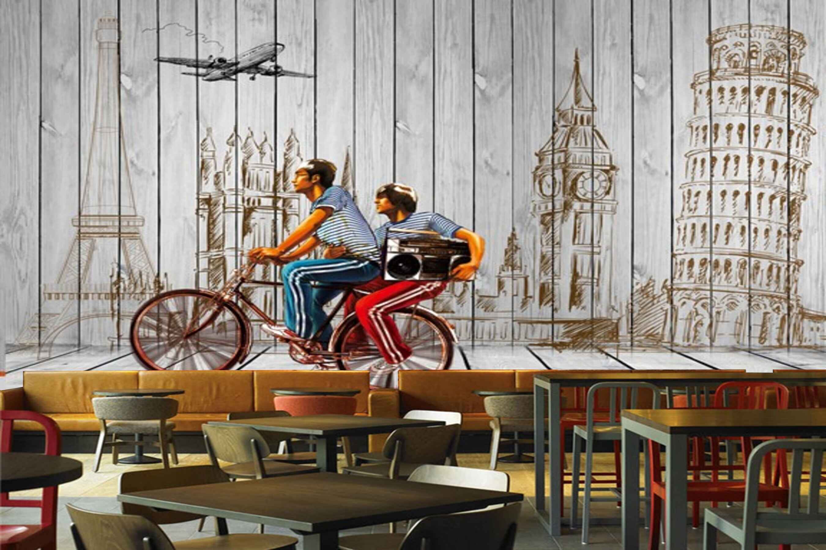 Avikalp MWZ3077 Cycle Monuments Boys Aeroplanes HD Wallpaper for Cafe Restaurant