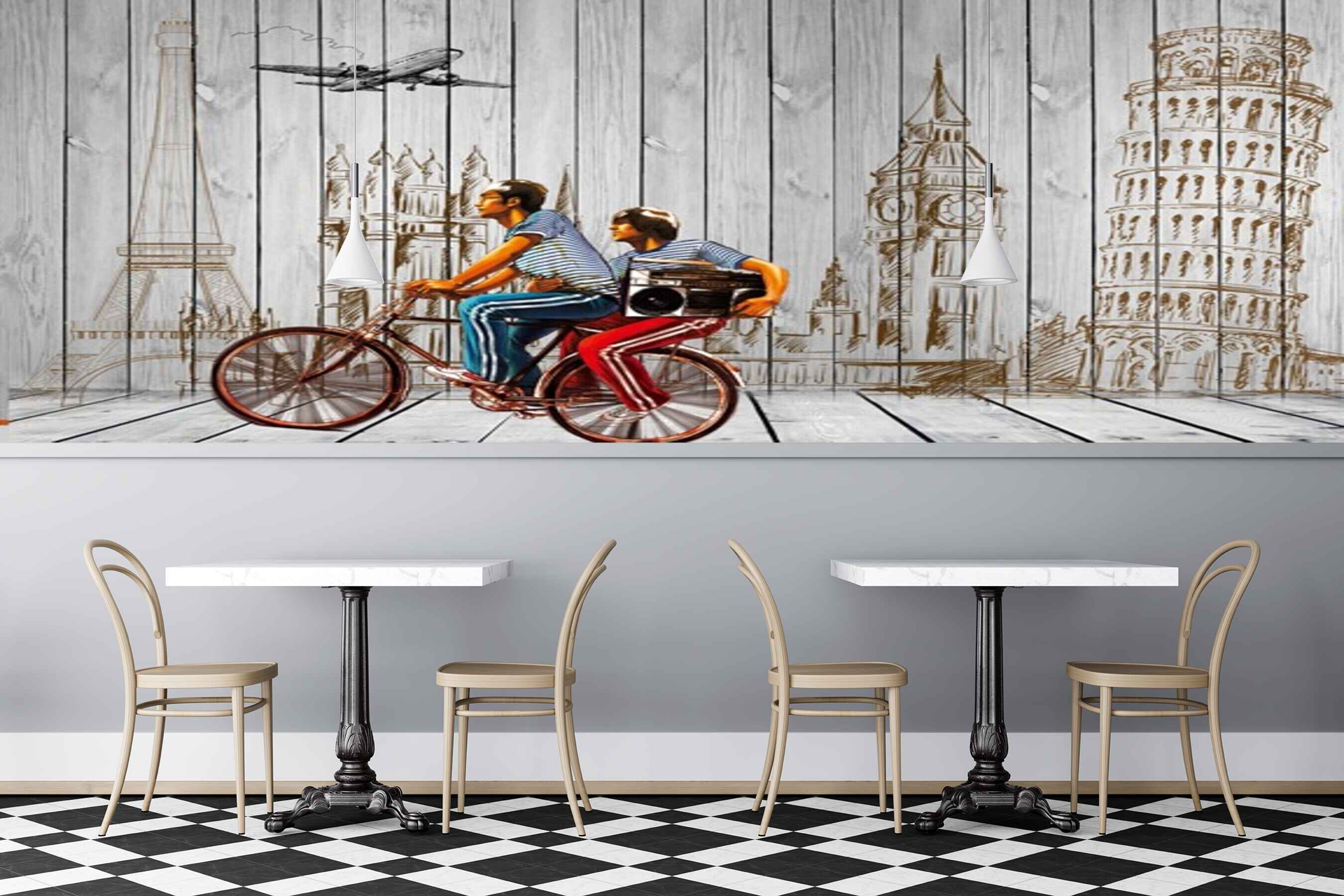 Avikalp MWZ3077 Cycle Monuments Boys Aeroplanes HD Wallpaper for Cafe Restaurant