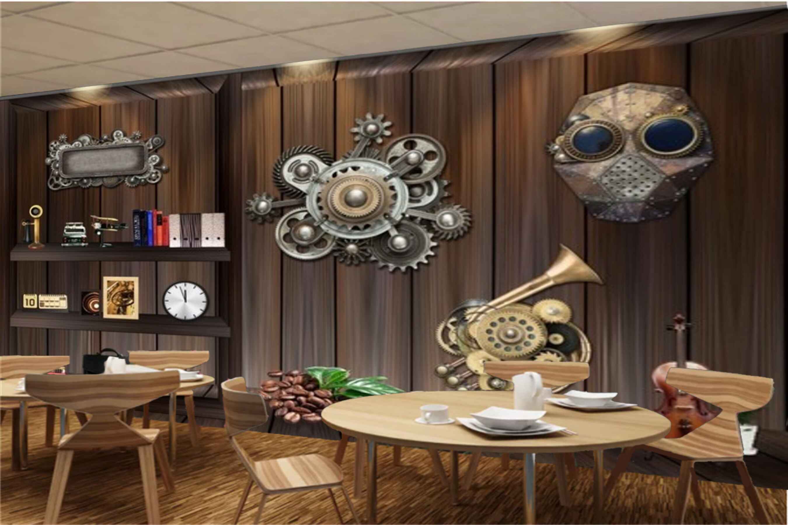 Avikalp MWZ3078 Coffee Beans Guitar Skull Wheels Screws HD Wallpaper for Cafe Restaurant