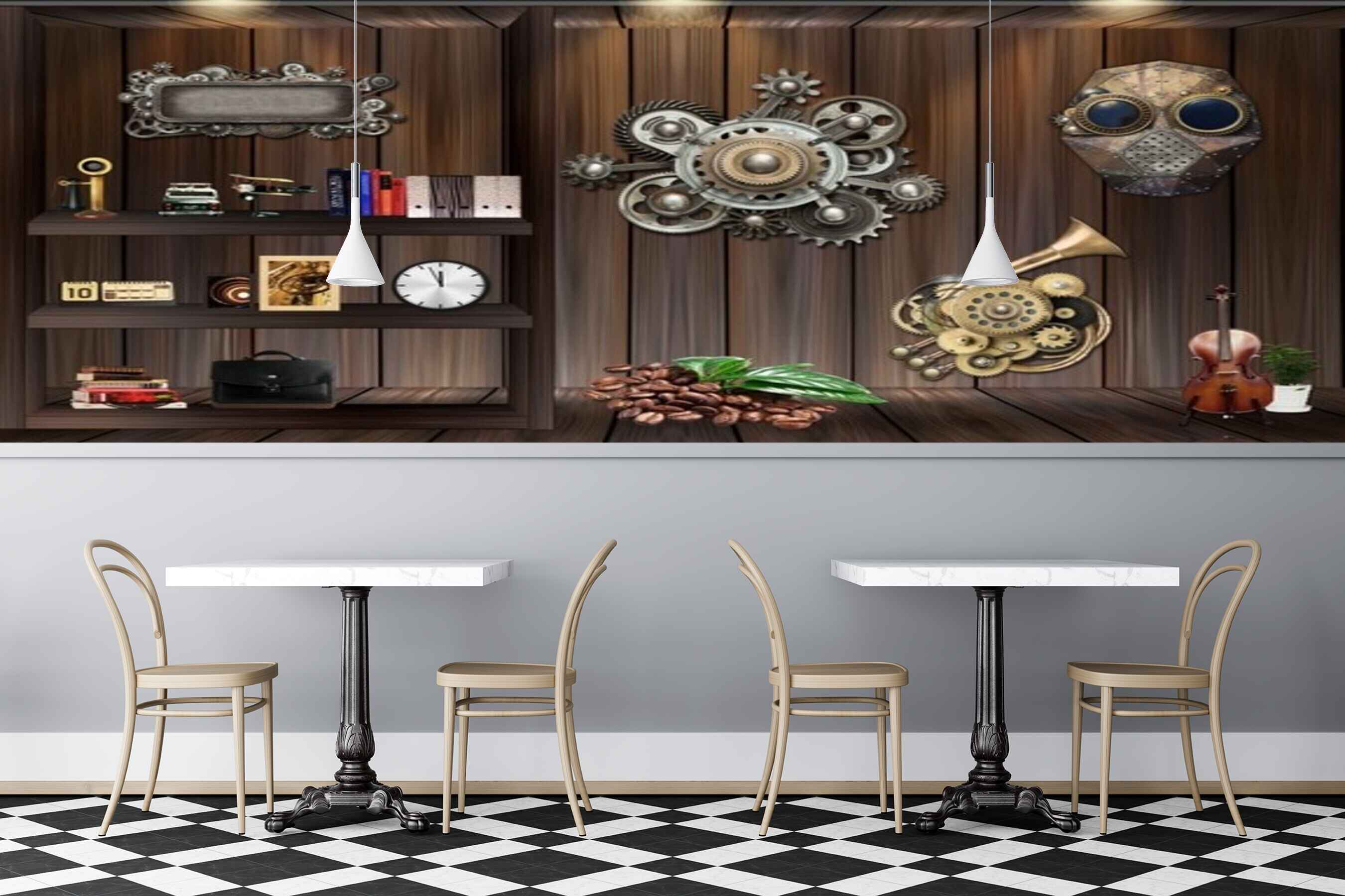 Avikalp MWZ3078 Coffee Beans Guitar Skull Wheels Screws HD Wallpaper for Cafe Restaurant