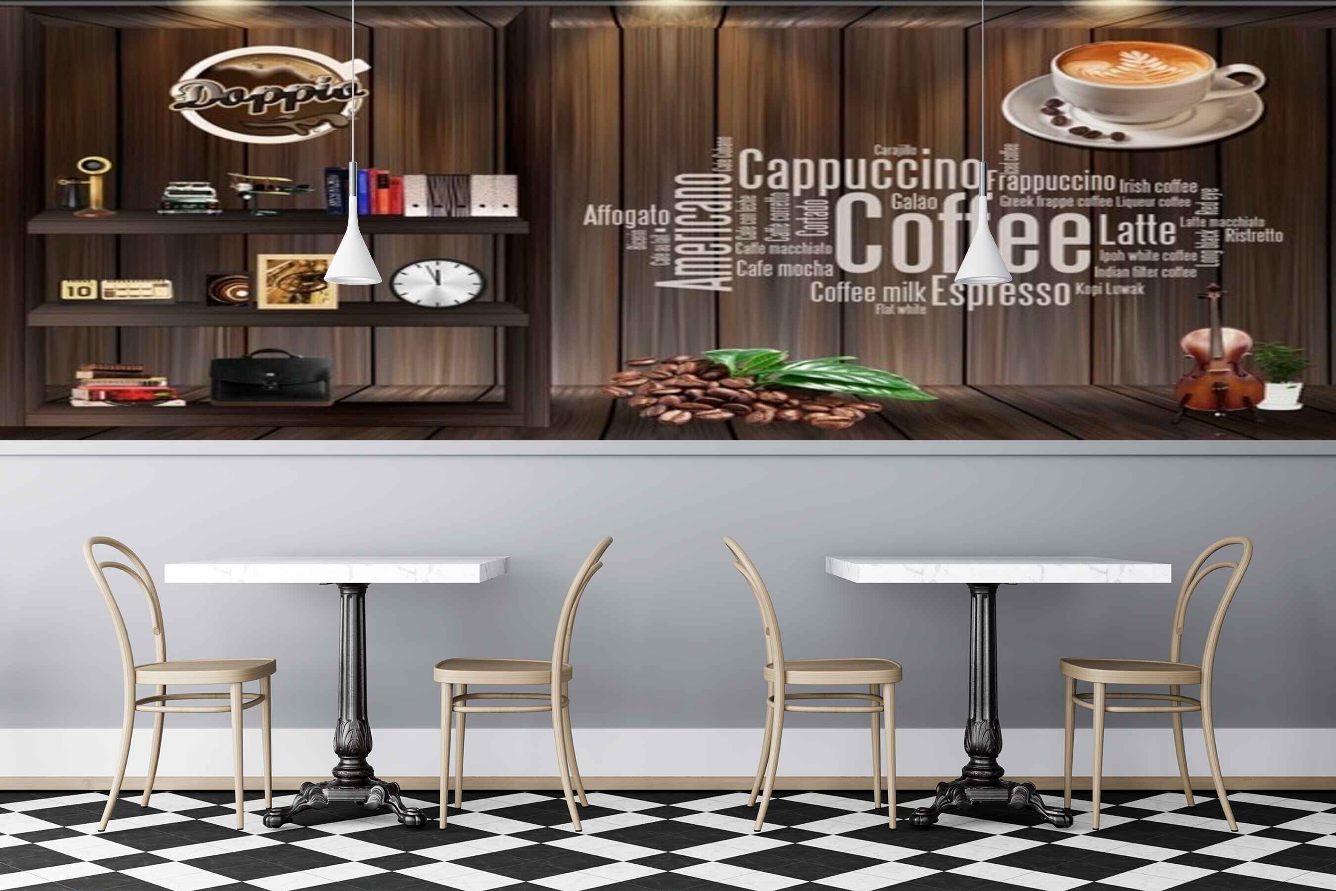 Avikalp MWZ3079 Coffee Beans Doppie Books Clock Guitar HD Wallpaper for Cafe Restaurant