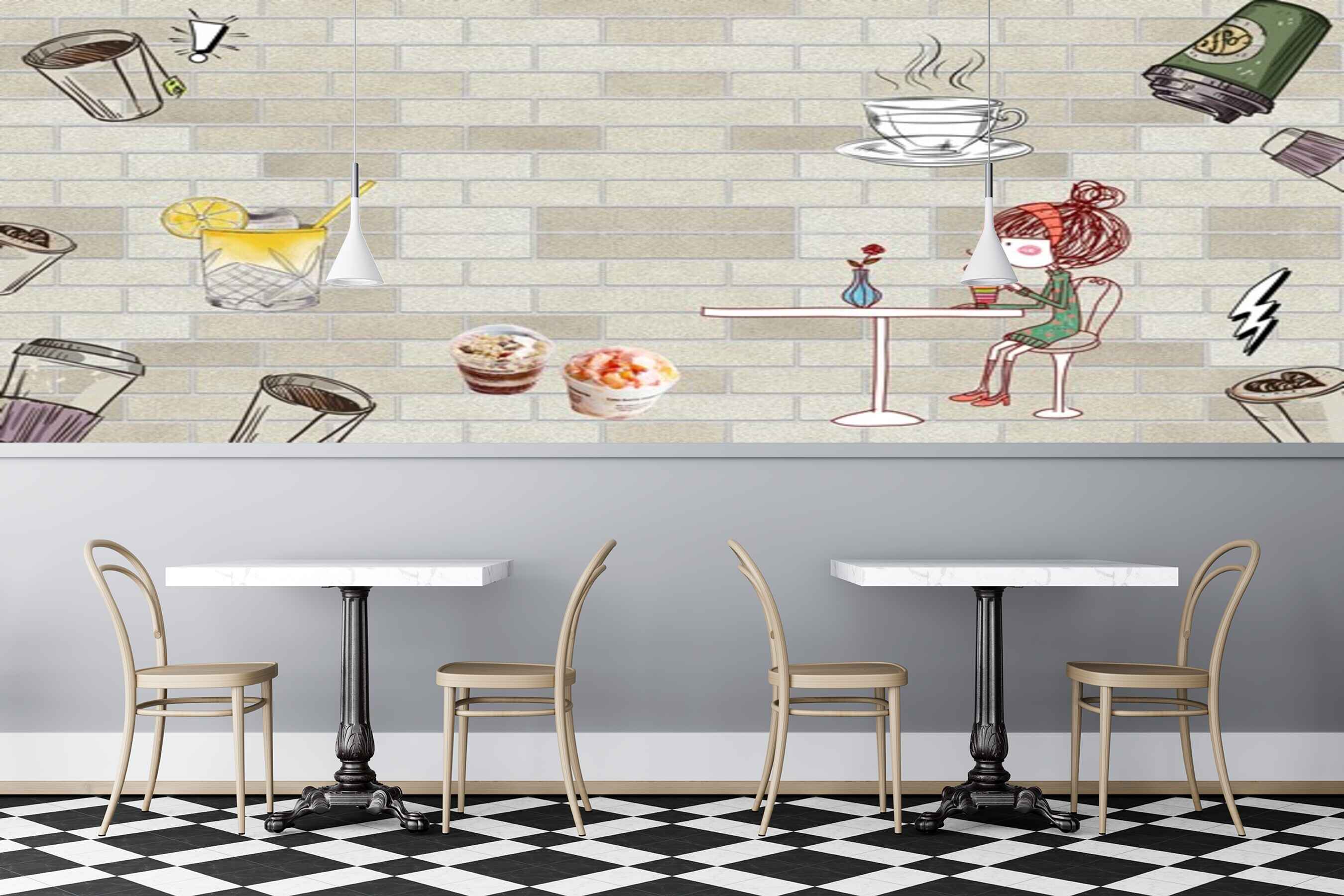 Avikalp MWZ3080 Cup Cakes Icecreams Lady Coffee Milkshake HD Wallpaper for Cafe Restaurant