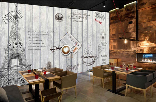 Avikalp MWZ3084 Eiffel Tower Coffee Spectacles HD Wallpaper for Cafe Restaurant