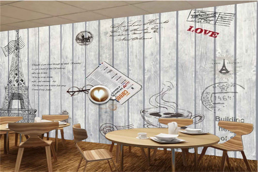Avikalp MWZ3084 Eiffel Tower Coffee Spectacles HD Wallpaper for Cafe Restaurant