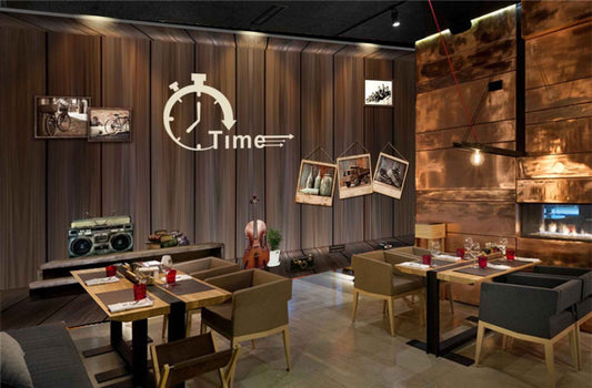 Avikalp MWZ3086 Clock Time Wooden Boards Guitar HD Wallpaper for Cafe Restaurant
