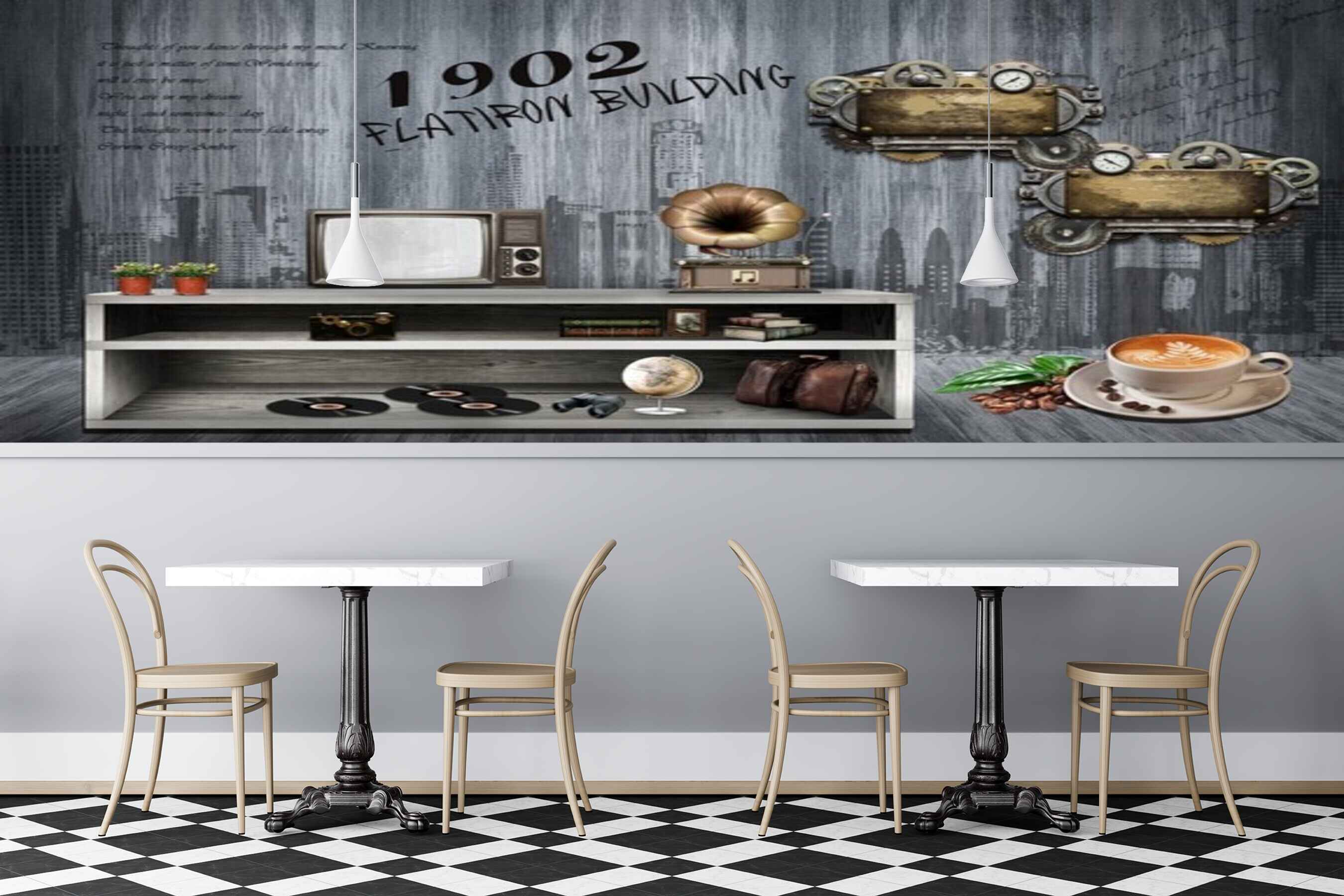 Avikalp MWZ3087 Flatiron Building Coffee Cup HD Wallpaper for Cafe Restaurant