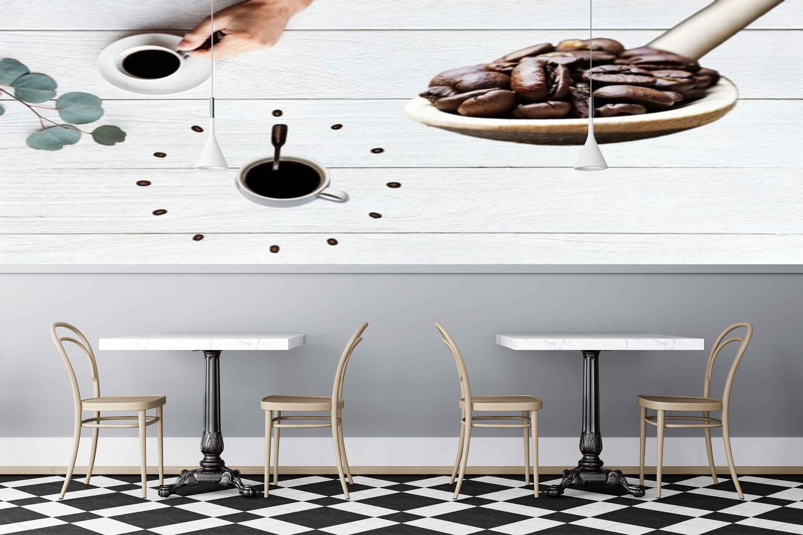 Avikalp MWZ3088 Coffee Beans Cups Leaves HD Wallpaper for Cafe Restaurant