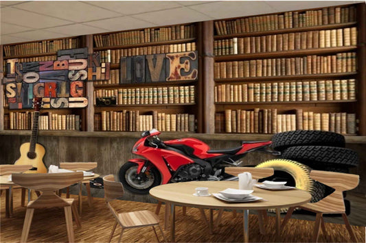 Avikalp MWZ3089 Bike Books Guitar Tyres HD Wallpaper for Cafe Restaurant