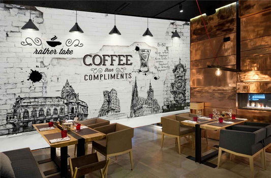 Avikalp MWZ3090 Coffee Monuments Lamps HD Wallpaper for Cafe Restaurant