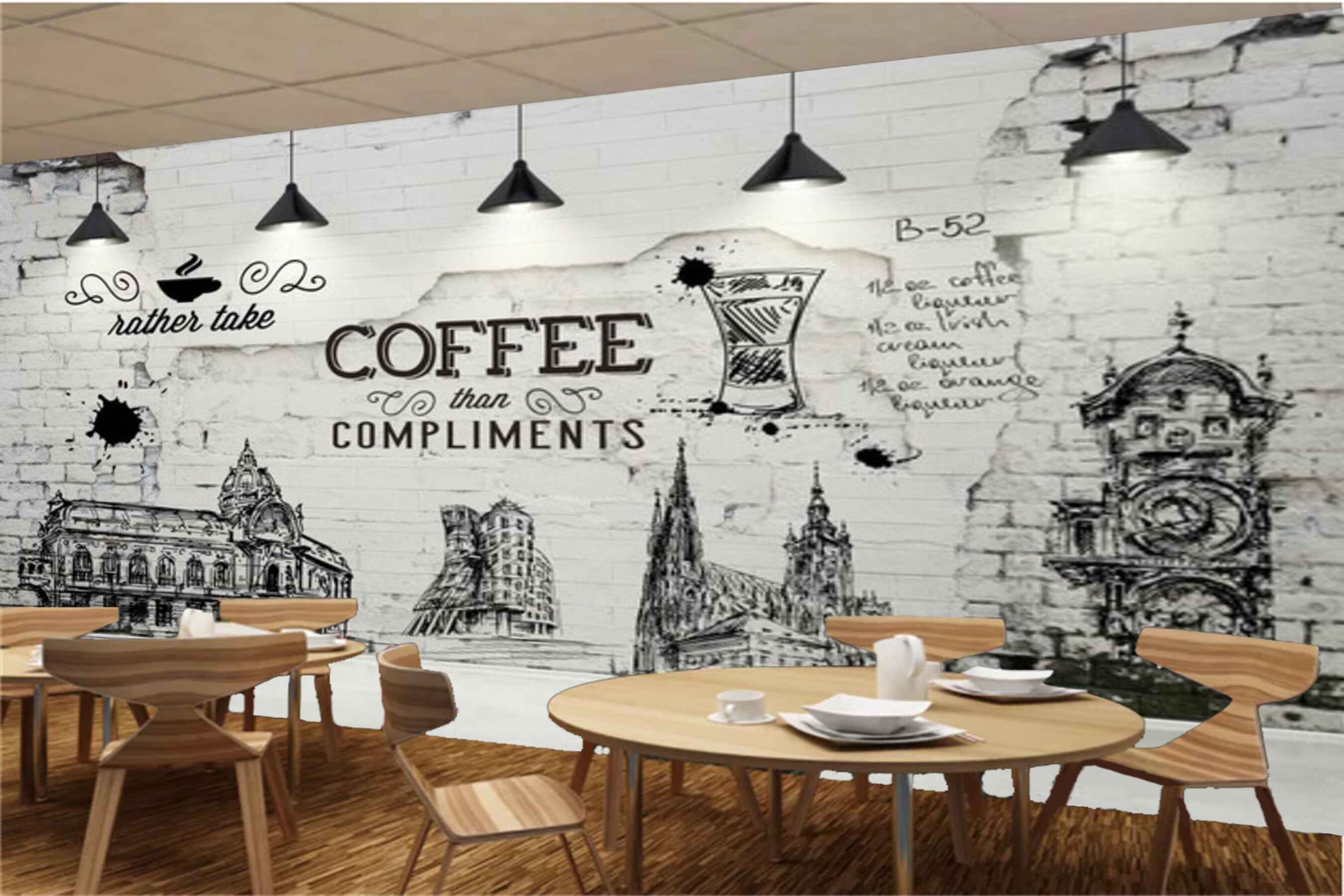 Avikalp MWZ3090 Coffee Monuments Lamps HD Wallpaper for Cafe Restaurant
