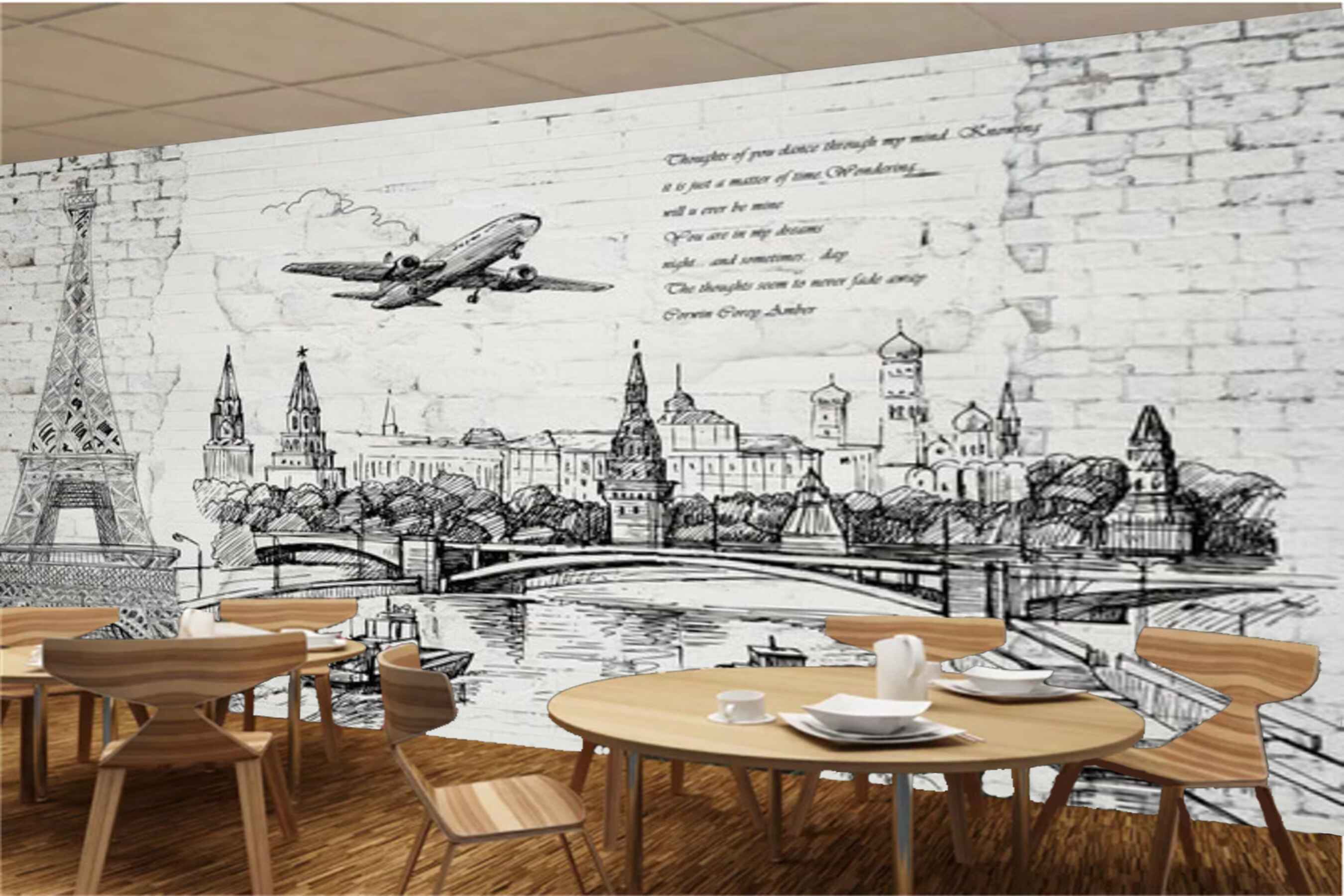 Avikalp MWZ3091 Aeroplane Eiffle Tower Culvert HD Wallpaper for Cafe Restaurant