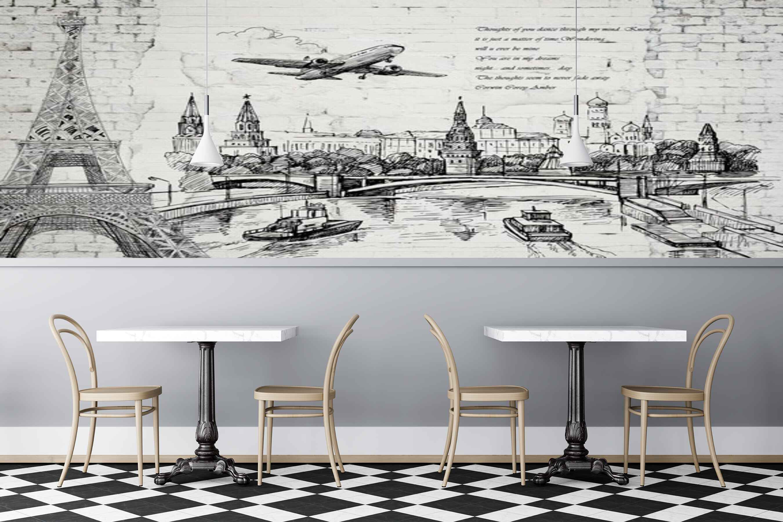 Avikalp MWZ3091 Aeroplane Eiffle Tower Culvert HD Wallpaper for Cafe Restaurant