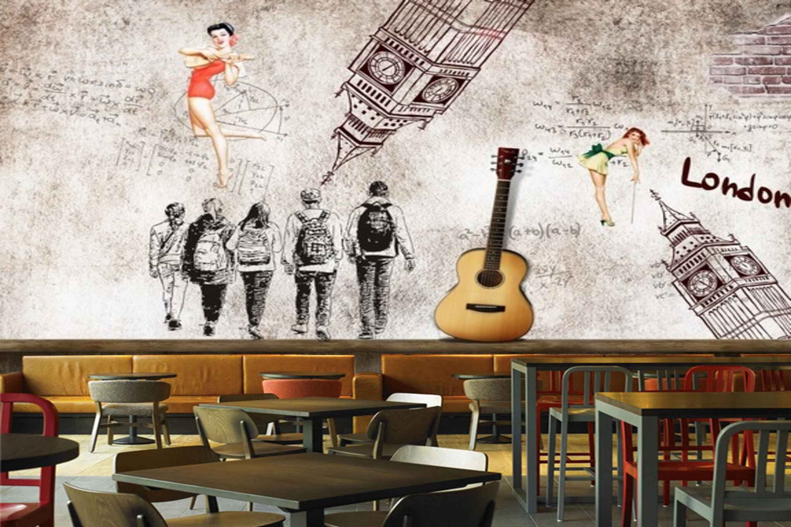 Avikalp MWZ3092 Girls Boys London Guitar HD Wallpaper for Cafe Restaurant