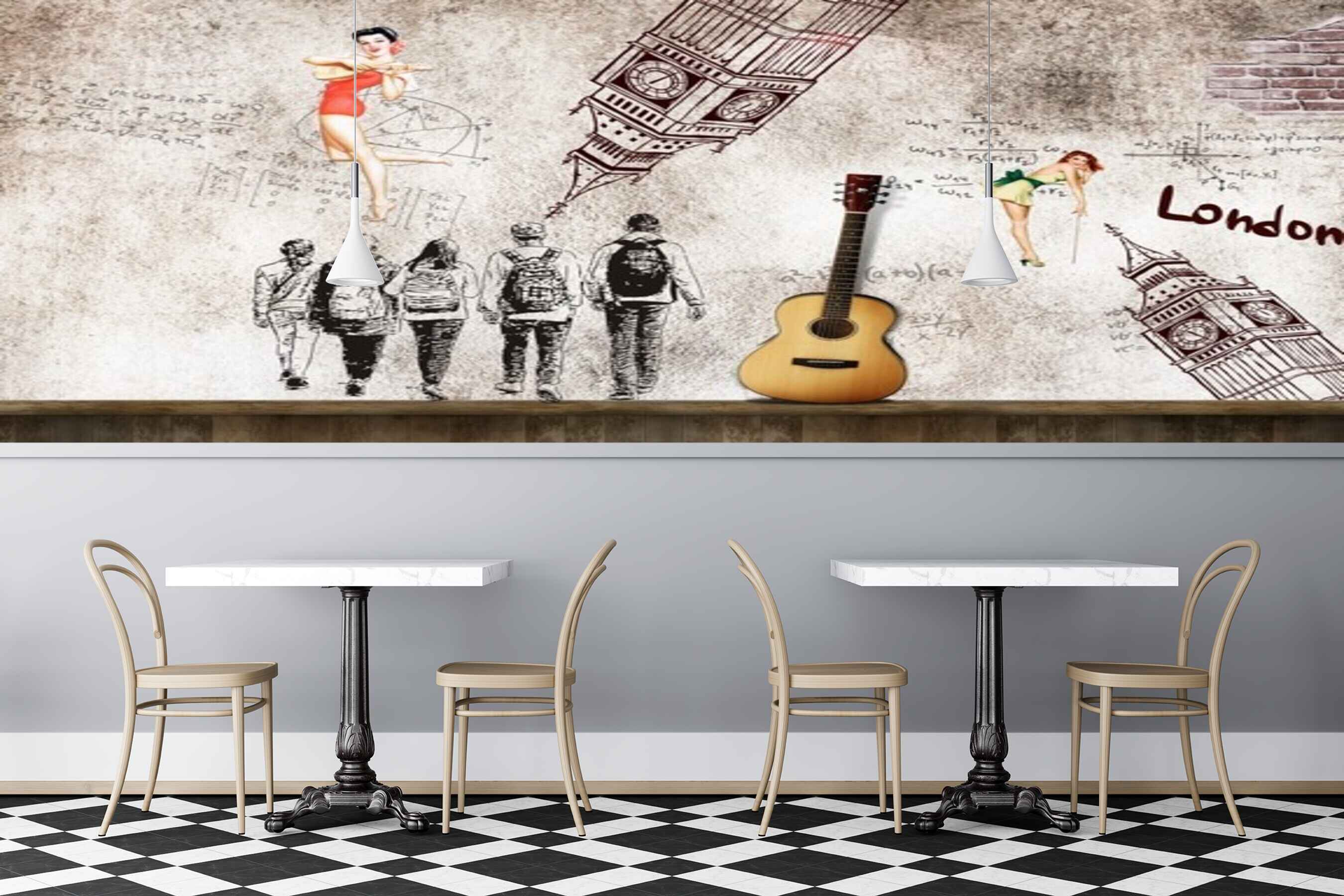 Avikalp MWZ3092 Girls Boys London Guitar HD Wallpaper for Cafe Restaurant