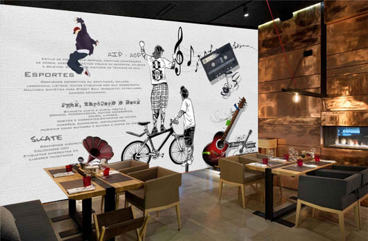 Avikalp MWZ3093 Teenage People Cycle Guitar Music HD Wallpaper for Cafe Restaurant