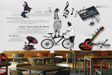 Avikalp MWZ3093 Teenage People Cycle Guitar Music HD Wallpaper for Cafe Restaurant