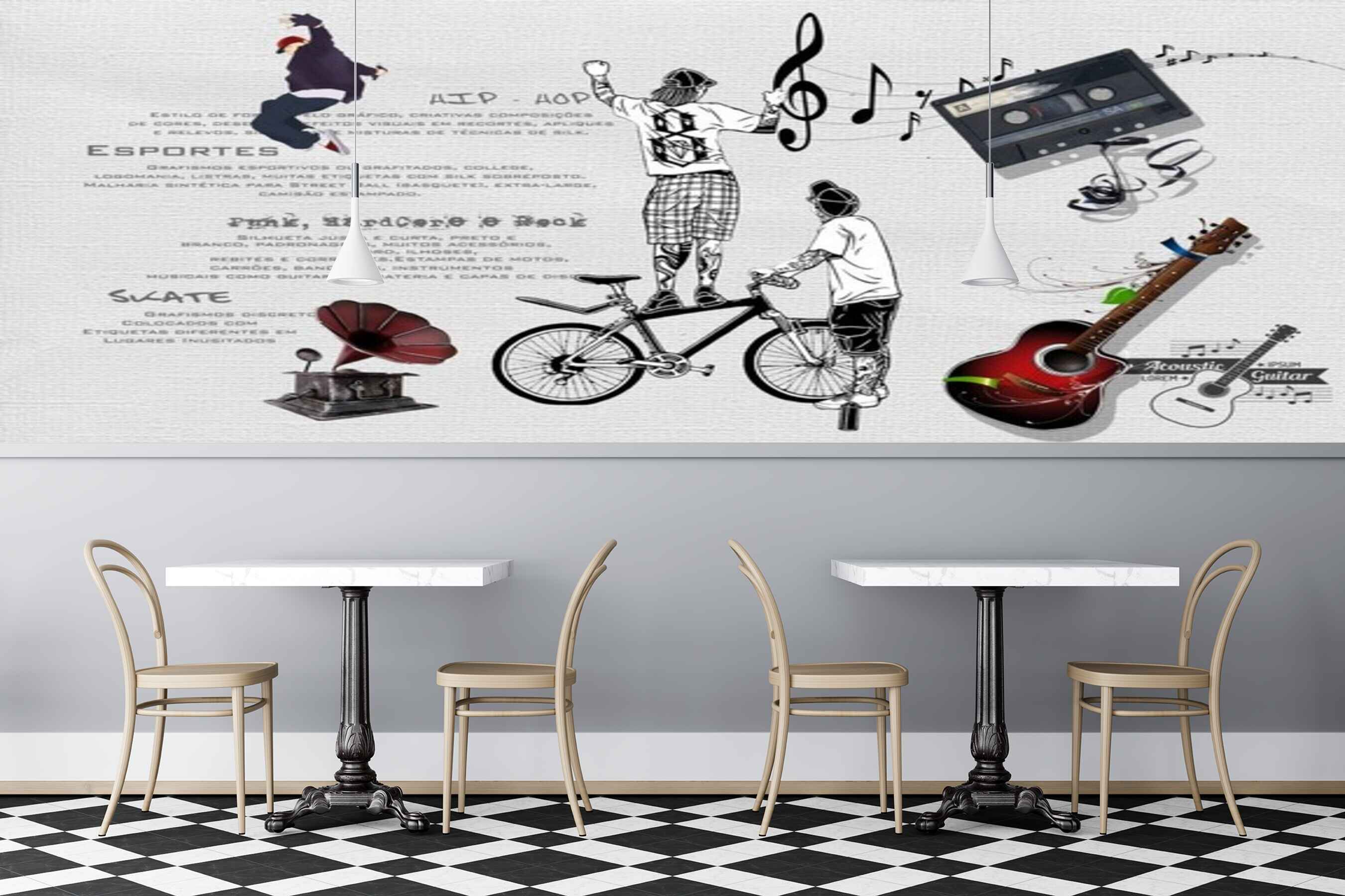 Avikalp MWZ3093 Teenage People Cycle Guitar Music HD Wallpaper for Cafe Restaurant