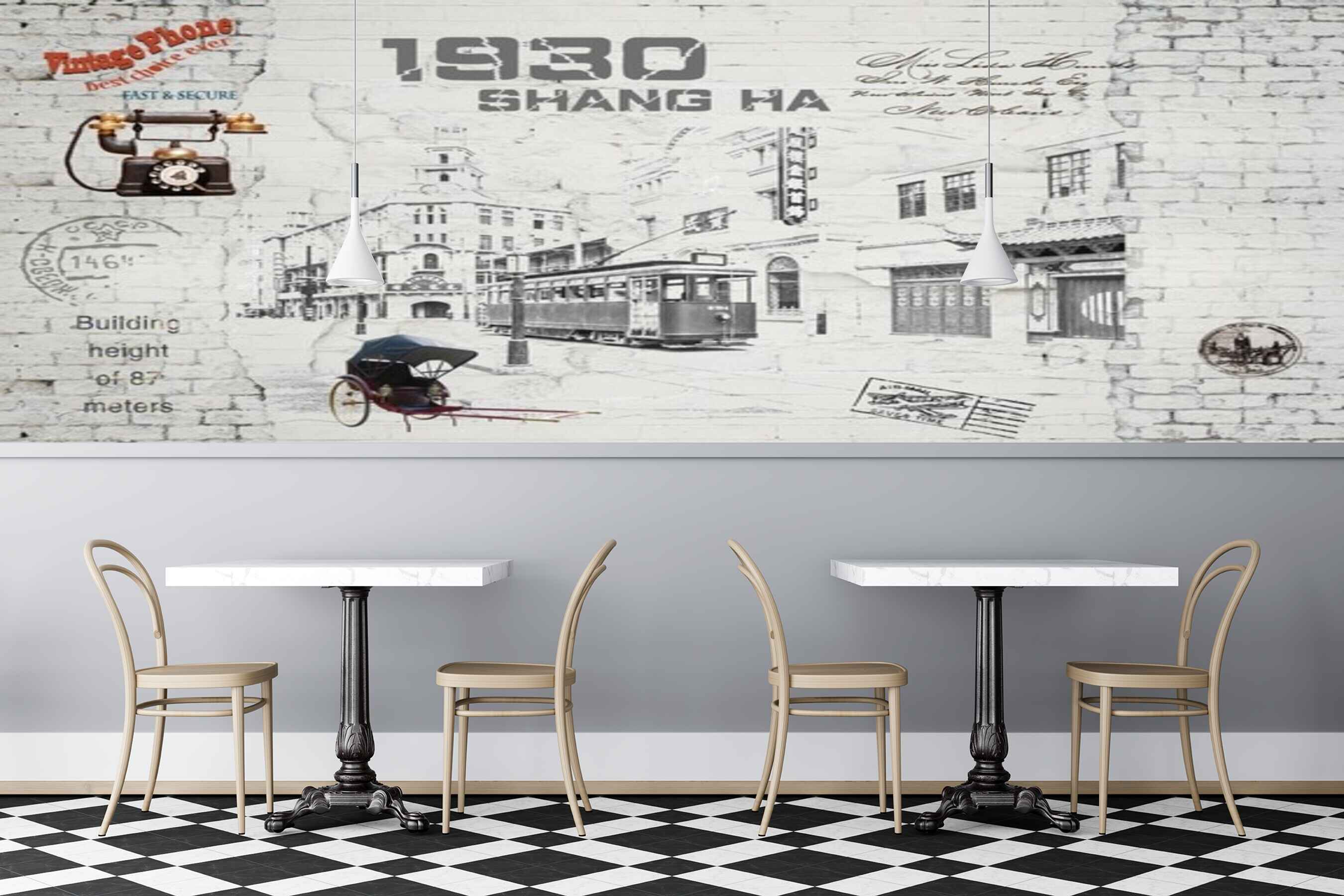 Avikalp MWZ3095 Bus Buildings Cart Telephone HD Wallpaper for Cafe Restaurant