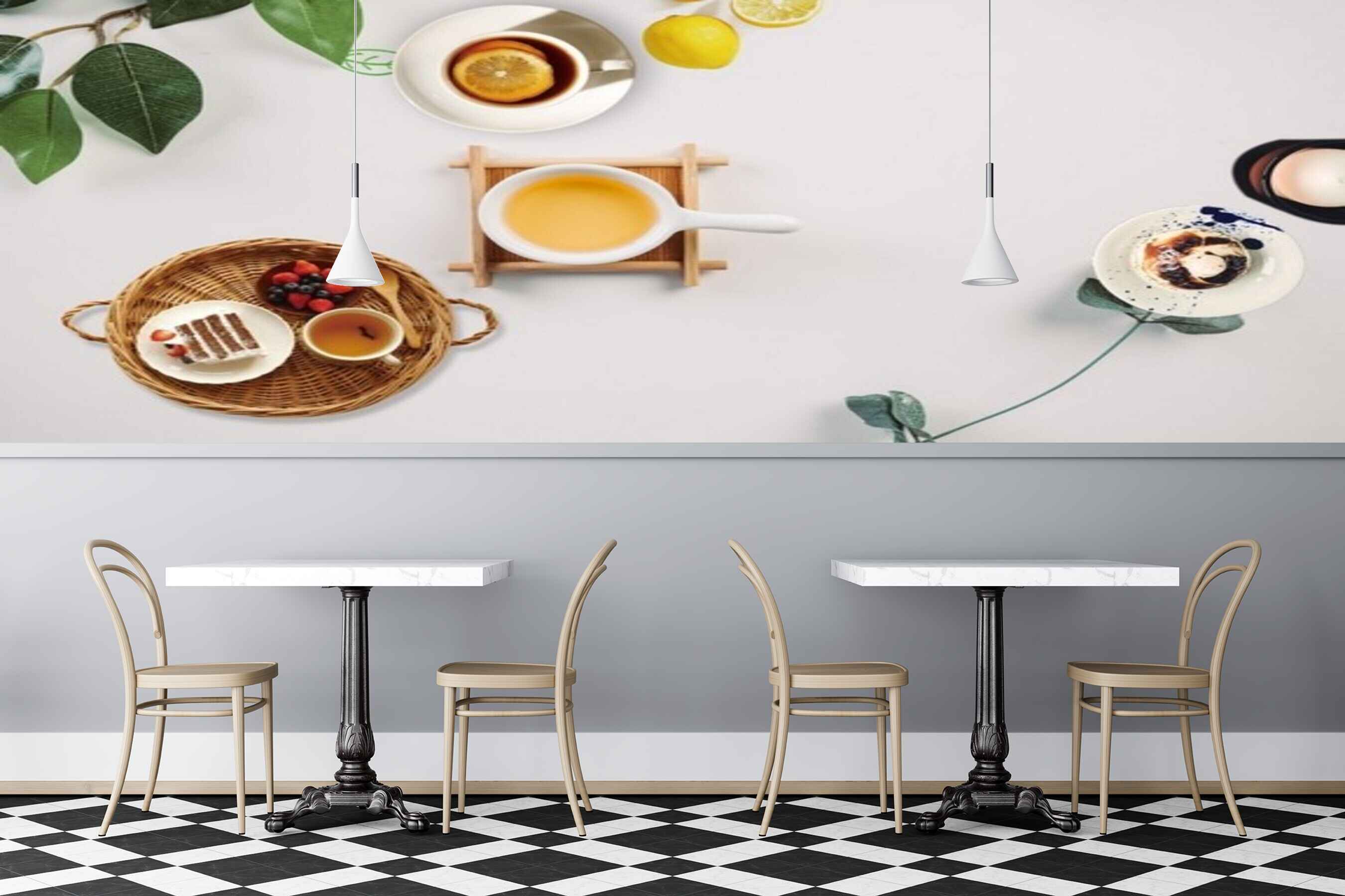 Avikalp MWZ3097 Lemon Juice Coffee Leaves HD Wallpaper for Cafe Restaurant
