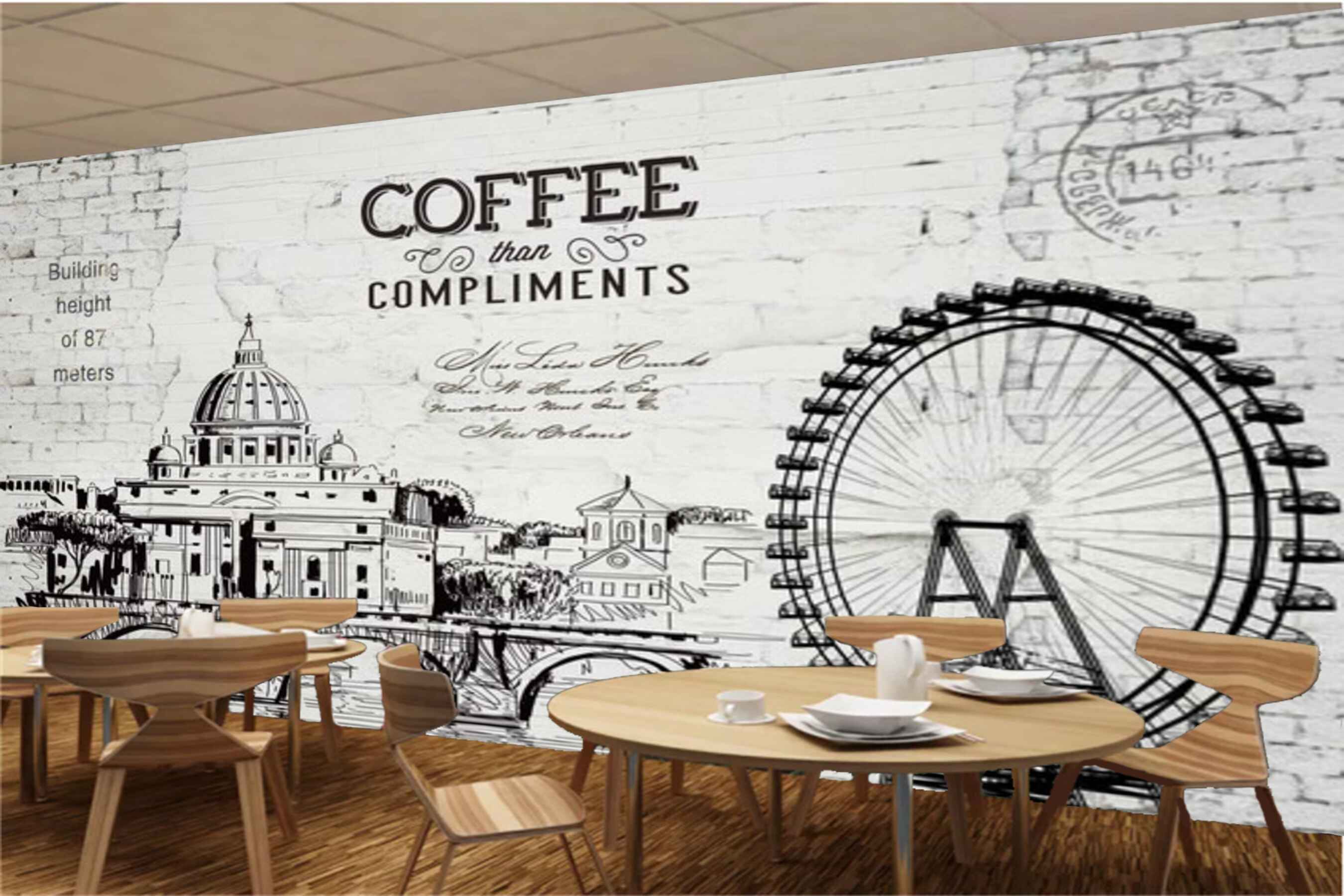 Avikalp MWZ3099 Coffee Monument Culvert Wheel HD Wallpaper for Cafe Restaurant