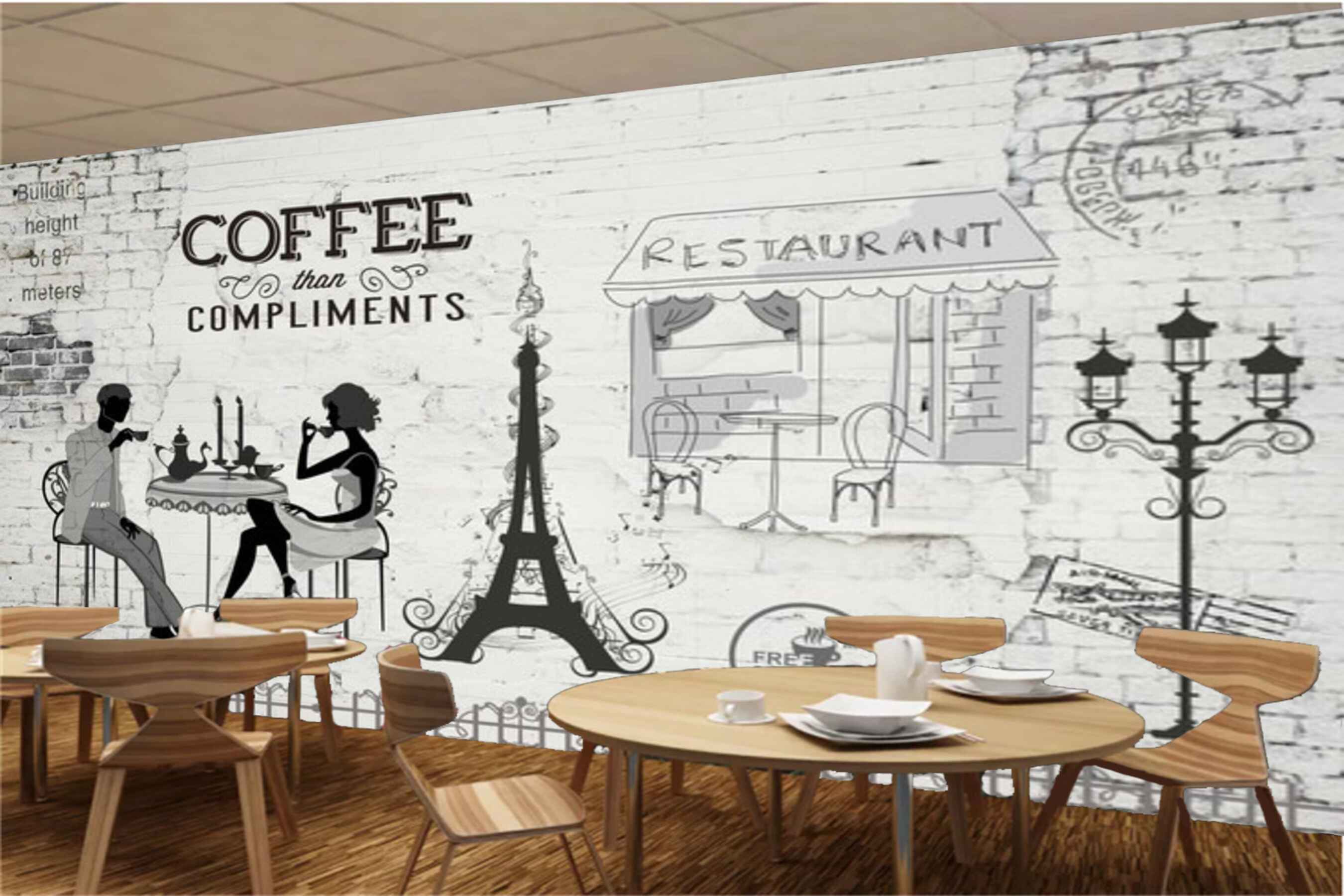 Avikalp MWZ3100 Coffee Chairs Table Lamp Restaurant Couples HD Wallpaper for Cafe Restaurant