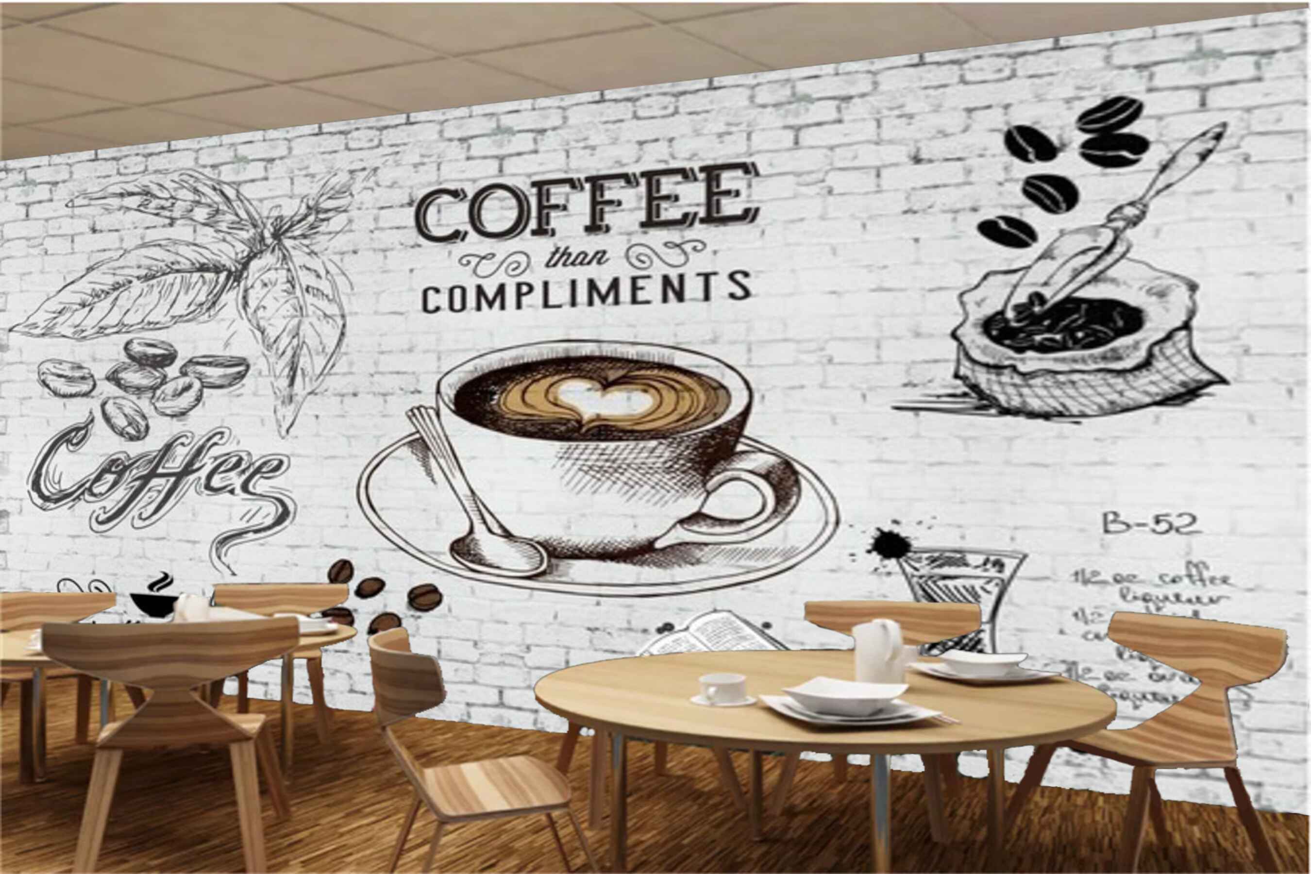 Avikalp MWZ3101 Coffee Beans Cups Saucer Spoons Dinks HD Wallpaper for Cafe Restaurant