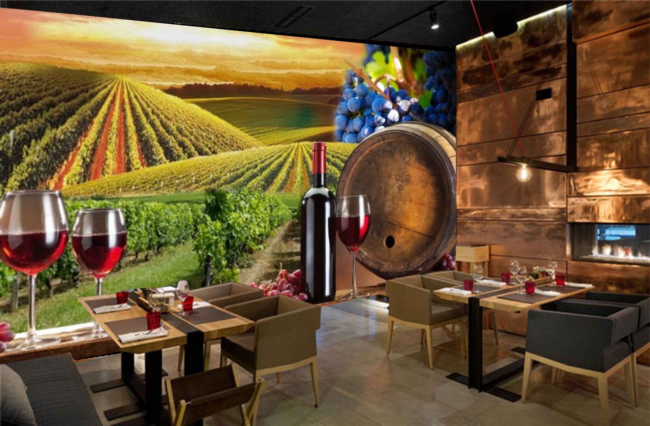 Avikalp MWZ3104 grape Wine Farm Glasses Bottle HD Wallpaper for Cafe Restaurant