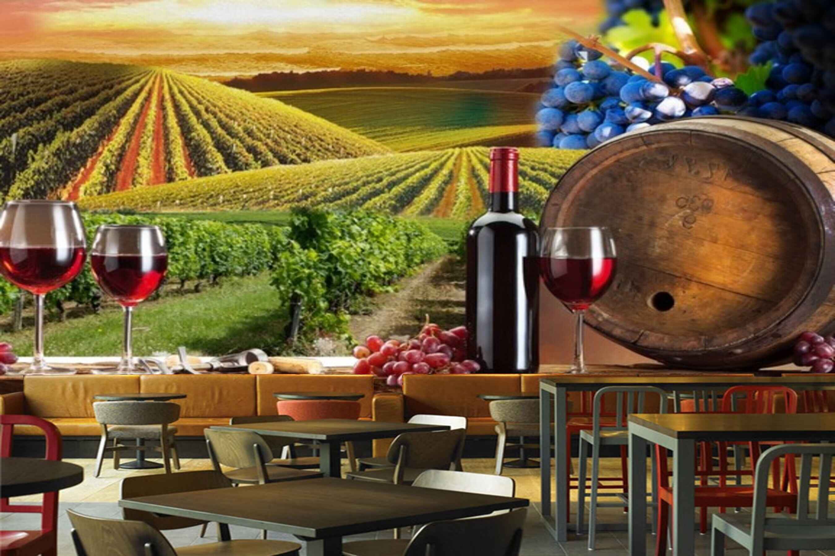 Avikalp MWZ3104 grape Wine Farm Glasses Bottle HD Wallpaper for Cafe Restaurant