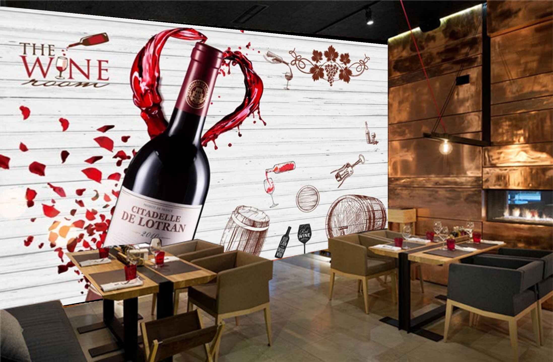 Avikalp MWZ3105 Wine Bottle Glasses HD Wallpaper for Cafe Restaurant