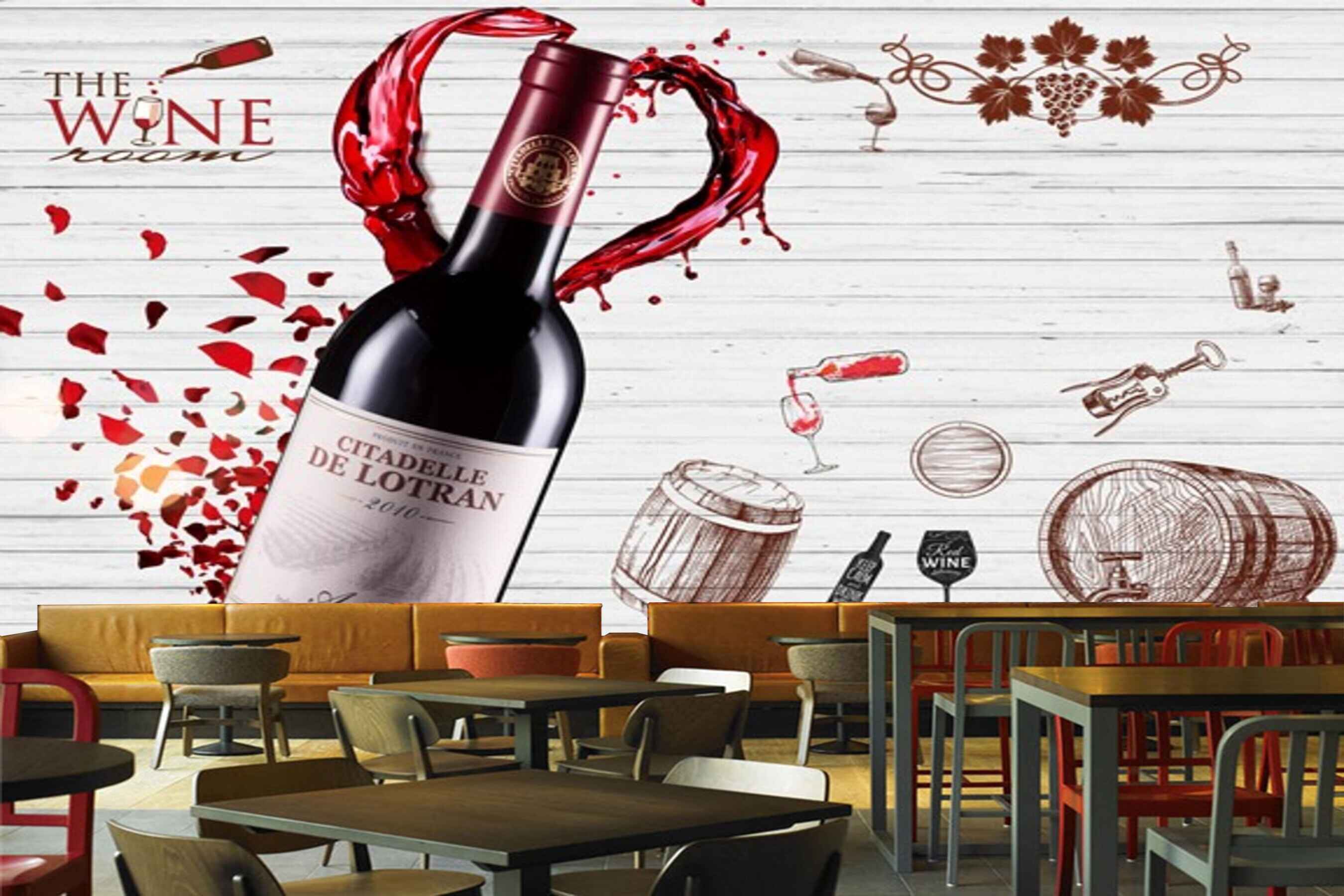 Avikalp MWZ3105 Wine Bottle Glasses HD Wallpaper for Cafe Restaurant