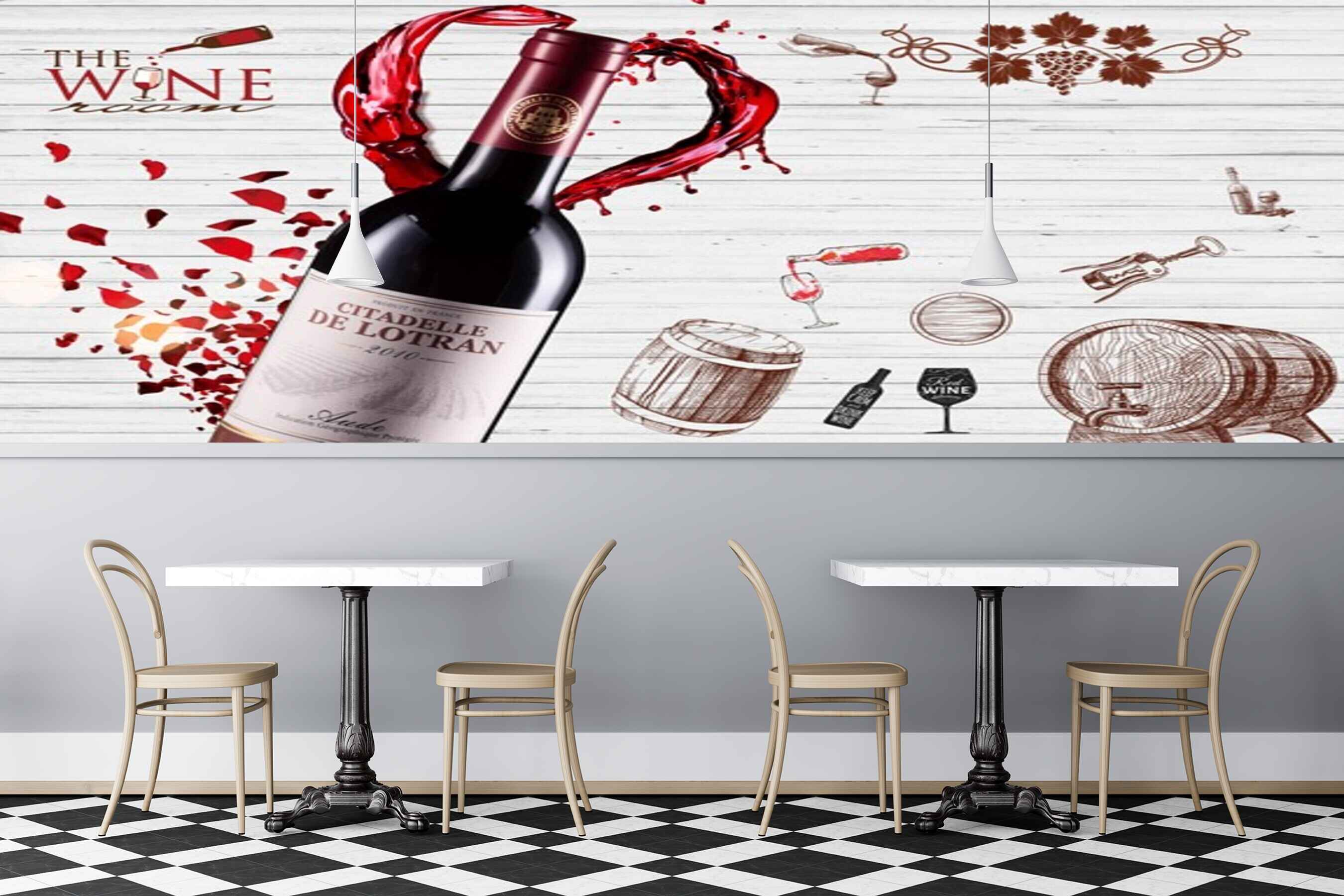 Avikalp MWZ3105 Wine Bottle Glasses HD Wallpaper for Cafe Restaurant