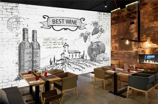 Avikalp MWZ3109 Best Wine Bottles House Grapes Farm HD Wallpaper for Cafe Restaurant