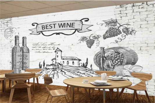 Avikalp MWZ3109 Best Wine Bottles House Grapes Farm HD Wallpaper for Cafe Restaurant