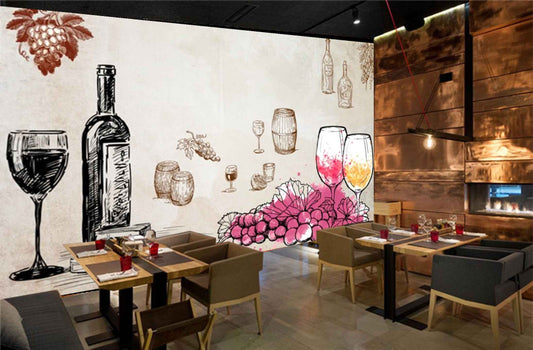 Avikalp MWZ3110 Glasses Wine Grapes Leaves Drinks HD Wallpaper for Cafe Restaurant