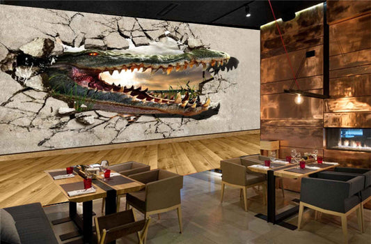 Avikalp MWZ3111 Crocodile Wall Break HD Wallpaper for Cafe Restaurant
