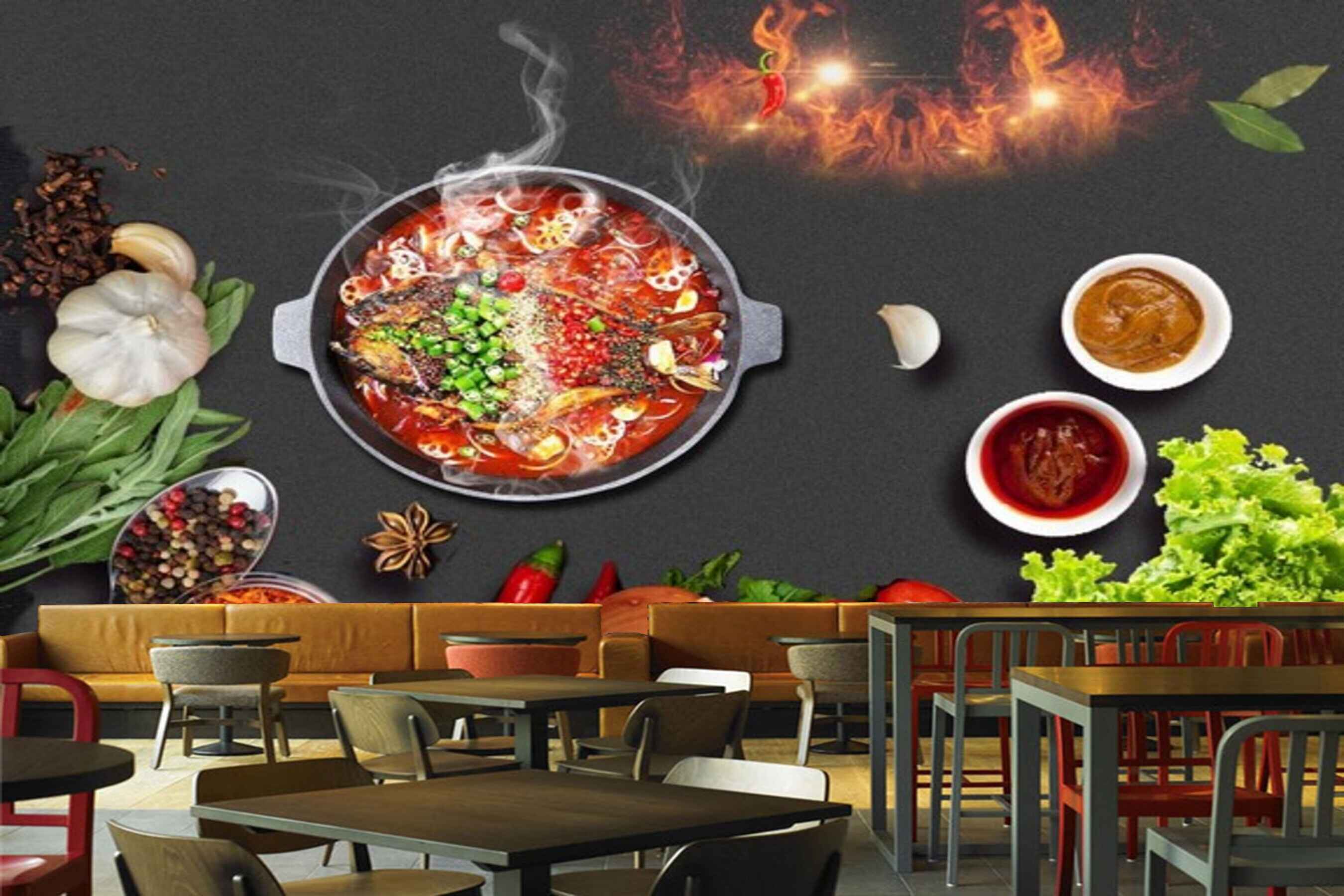 Avikalp MWZ3115 Spices Herbs Sauces Meat Dish HD Wallpaper for Cafe Restaurant