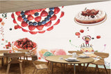 Avikalp MWZ3116 Strawberries Cake Cup Cake Flowers Leaves HD Wallpaper for Cafe Restaurant