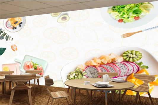 Avikalp MWZ3118 Fruits Salad Bread Meat Herbs HD Wallpaper for Cafe Restaurant