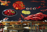 Avikalp MWZ3122 Meat Prawns Spices Lemons HD Wallpaper for Cafe Restaurant