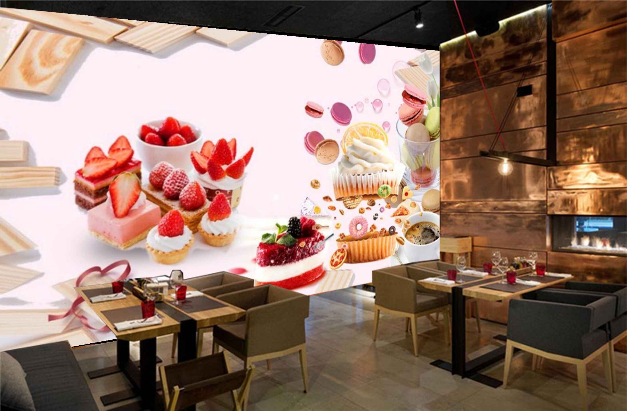 Avikalp MWZ3123 Cup Cakes Fruits Cookies Coffee HD Wallpaper for Cafe Restaurant