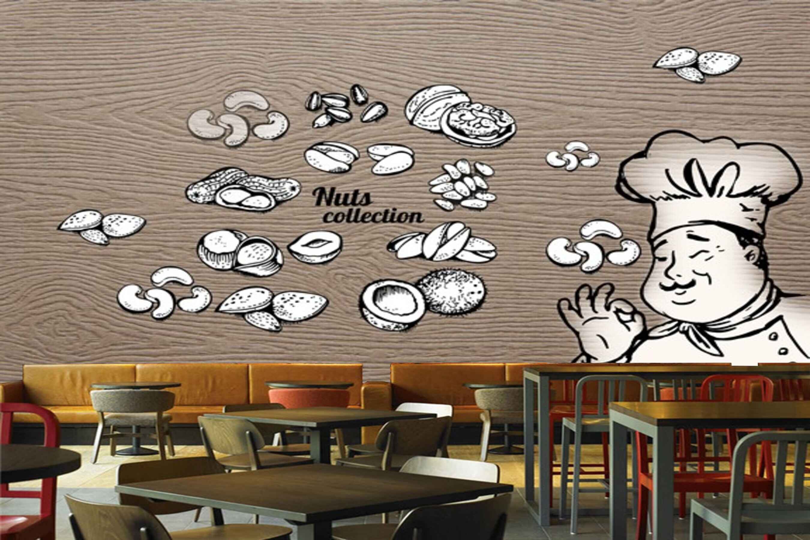 Avikalp MWZ3127 Chef Nuts Collection Cashews Walnuts HD Wallpaper for Cafe Restaurant