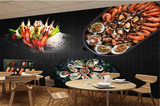 Avikalp MWZ3128 Crabs Meat Food Fishes Herbs HD Wallpaper for Cafe Restaurant