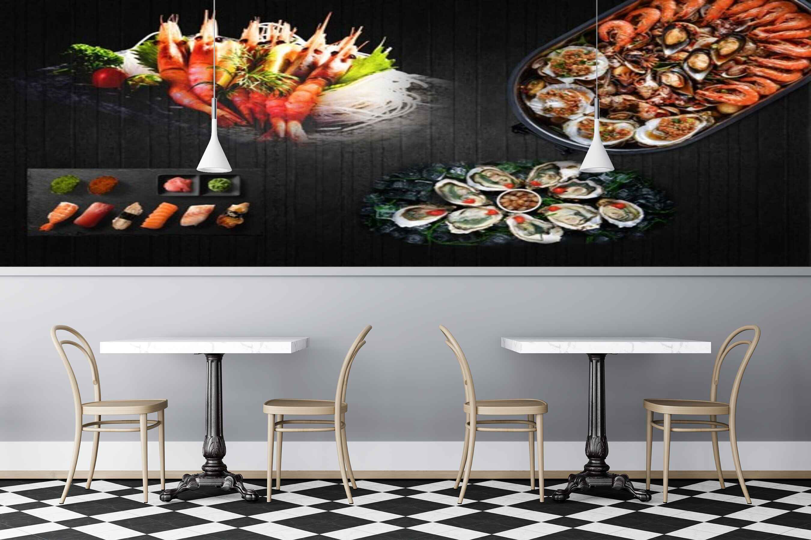 Avikalp MWZ3128 Crabs Meat Food Fishes Herbs HD Wallpaper for Cafe Restaurant