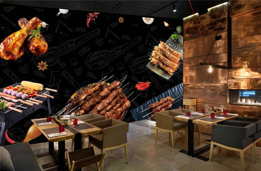 Avikalp MWZ3133 Chicken Meat Sticks Spices HD Wallpaper for Cafe Restaurant